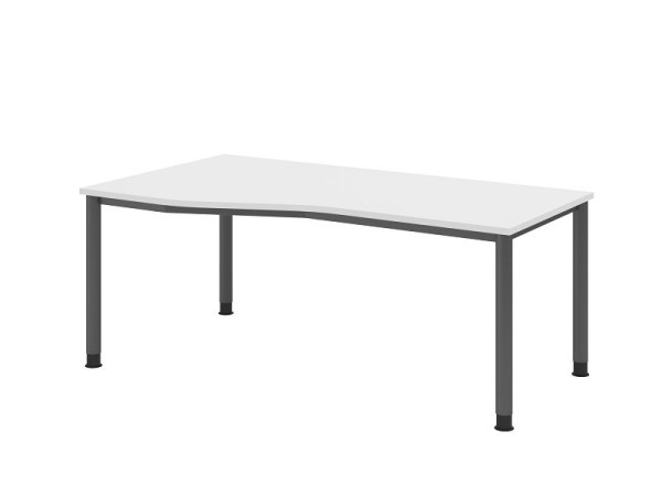 Hammerbacher Schreibtisch HS18, 180 x 100/80cm, Platte: Weiß, 25 mm dick, 4-Fuß-Gestell in Graphit, Arbeitshöhe 68,5-81cm, VHS18/W/G