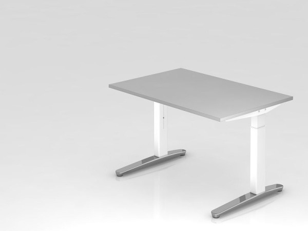 Hammerbacher Schreibtisch C-Fuß 120x80cm Grau/Weiß, poliert, Rechteckform, VXB12/5/WC