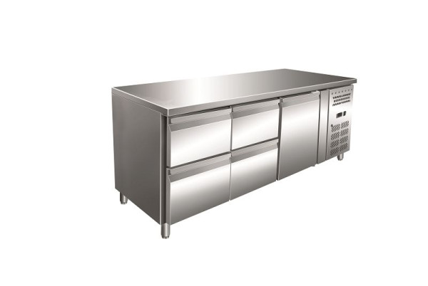 Gastro-Inox Edelstahl GN Kühltisch mit 1 Tür und 4 Schubladen, Umluftkühlung, 202.234