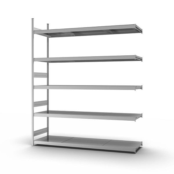 hofe Großfach-Anbauregal, 3000x600x2500 mm, 5 Fachebenen, verzinkt, 350 kg Fachlast, 2000 kg Feldlast, zweiseitige Bedienung, GZA30625B