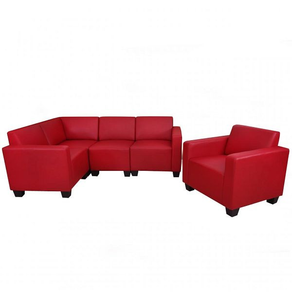 Mendler Modular Sofa-System Couch-Garnitur Lyon 4-1, Kunstleder, rot, 21691+21695+21698+21701+21718+21707