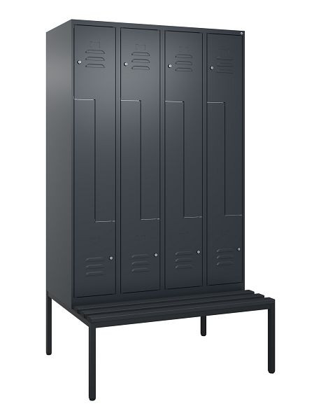 C+P Z-Spind Classic PLUS, mit untergebauter Sitzbank, 8 Abteile, 2120x1200x815mm, 7016/7016, Zylinderschlösser, 0800537-408 S10057