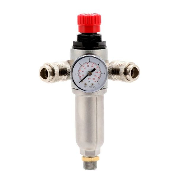 Airpress Druckminderer mit Öl-/ Wasserabscheider 3/8" 10 bar 2 universelle Schnellkupplungen in Blister, 4300211