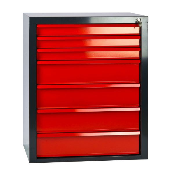 ADB Schubladenschrank "MAMMUT" 7 Schubladen, Farbe Korpus: grau, RAL 7016, Farbe Schubladen: rot, RAL 3020, Maße BxTxH: 70x43,5x90 cm, 24800