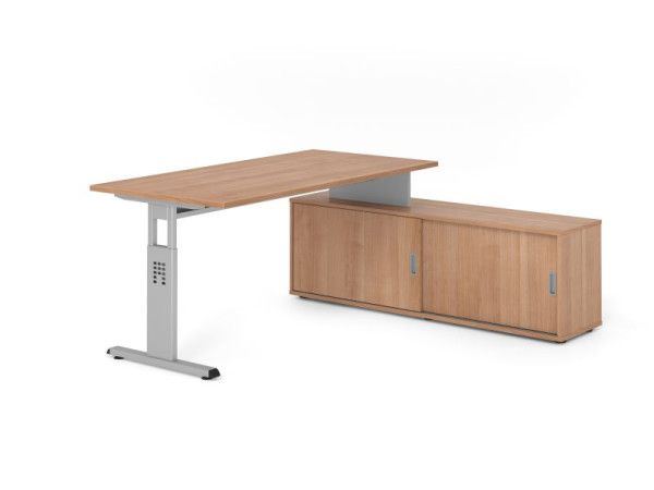 Hammerbacher Aufsatz-Schreibtisch OSE16, 160x80cm, Platte: Nussbaum, 25mm dick, T-Fuß Gestell Silber, Nussbaum / Nuss, VOSE16SB/N/S/N/N