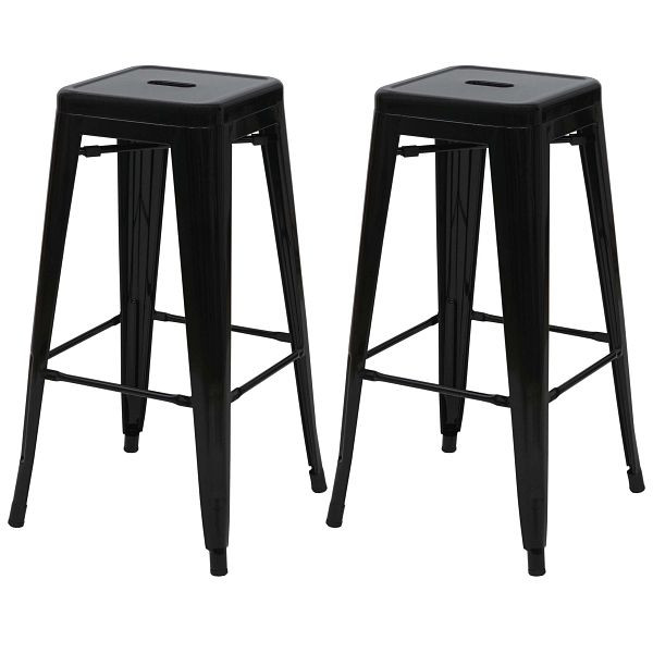 Mendler 2er-Set Barhocker HWC-A73, Barstuhl Tresenhocker, Metall Industriedesign stapelbar, schwarz, 70799