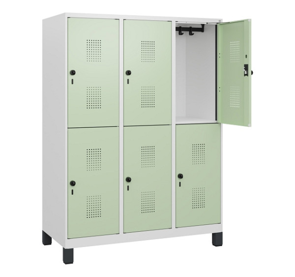 C+P Doppelstöckiger Spind Evolo PLUS, Füße, 6 Fächer, 1630x1200x500mm, 9016/6019, Drehriegel, 0493105-32 S10021