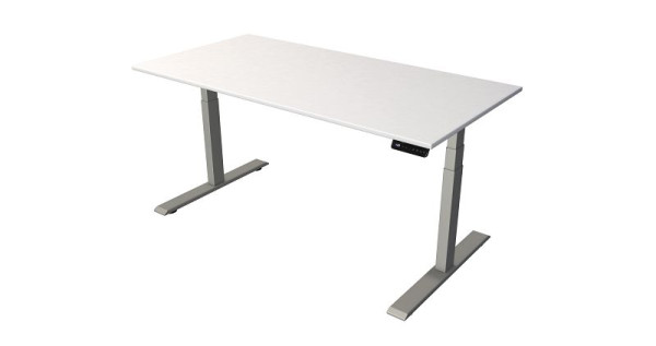 Kerkmann Steh-/Sitztisch B 1600 x T 800 mm, silber, elektrisch höhenverstellbar von 630 - 1270 mm, Weiß/silber, 10276210
