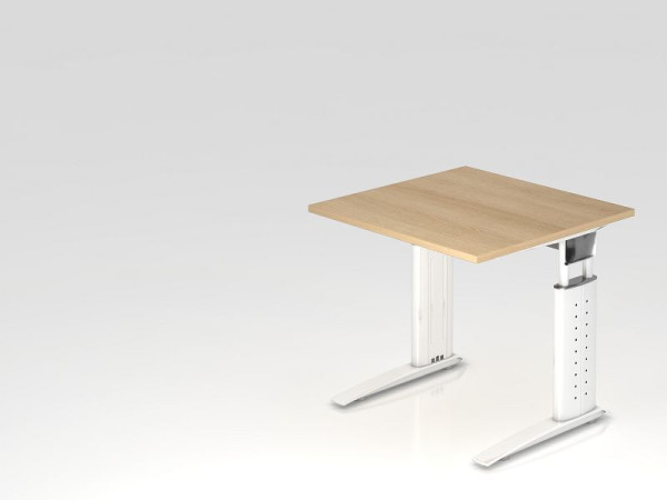 Hammerbacher Schreibtisch C-Fuß 80x80cm Eiche/Weiß, Arbeitshöhe 68-86 cm einstellbar, VUS08/E/W