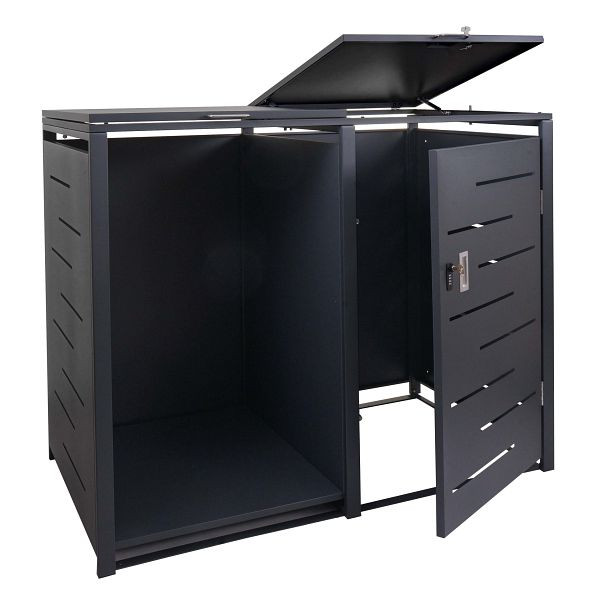 Mendler Mülltonnenverkleidung mit Brennholzregal HWC-E83, Mülltonnenbox, erweiterbar 117x132x82cm 52kg, anthrazit, Stahl, 117279+117280