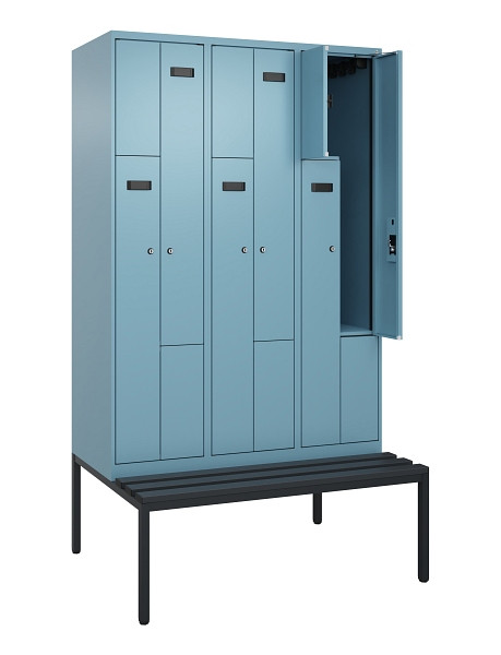 C+P Z-Spind Evolo PLUS, Bank, 6 Fächer, 2120x1200x815mm, 0010/0010, Zylinderschloss, Sitzfläche Kunststoff, Sitzbank, 0490537-326 S10102
