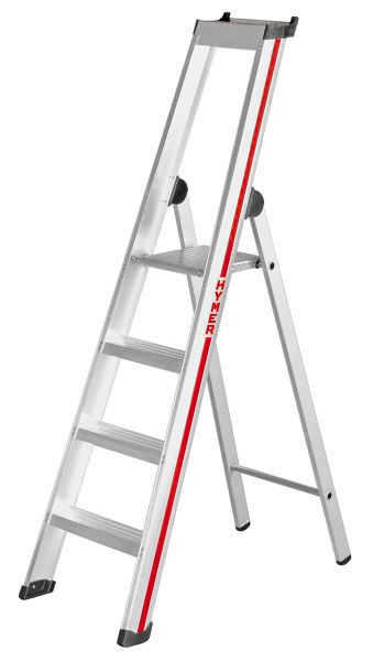 HYMER Stufenstehleiter mit Plattform, einseitig begehbar, 4 Stufen, Länge 1,70 m, Standhöhe: 0,91 m, 602604