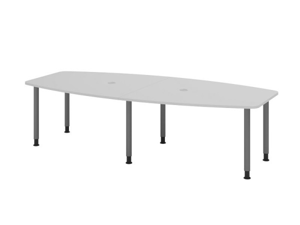 Hammerbacher Konferenztisch KT28C, 280 x 130 cm, Platte: Grau, 25mm dick, Sechs-Fuß-Gestell graphit, Rundrohr 6 cm, Arbeitshöhe 72-74 cm, VKT28C/5/G