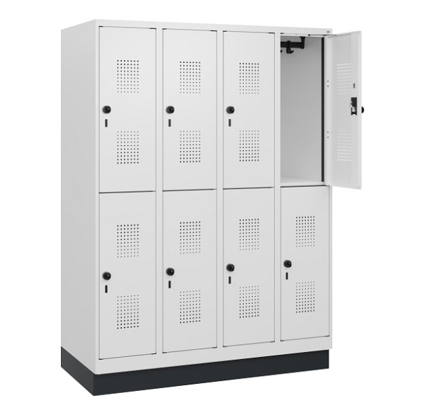 C+P Doppelstöckiger Spind Evolo PLUS, Sockel, 8 Fächer, 1630x1200x500mm, 9016/90, Drehriegel, 0493205-40 S10023