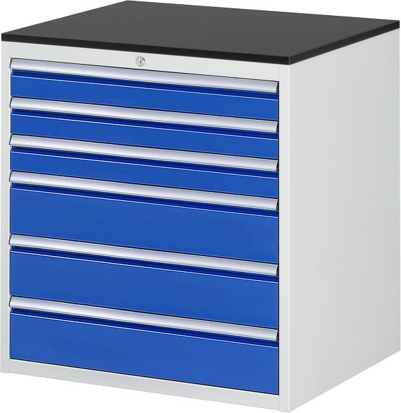 RAU Schubladenschrank Serie 7000, B770xT650xH820mm, Schubladen: 3xH90, 3xH150mm, Arbeitsplatte melaminharzbeschichtet, 03-XL5.9A-M.11
