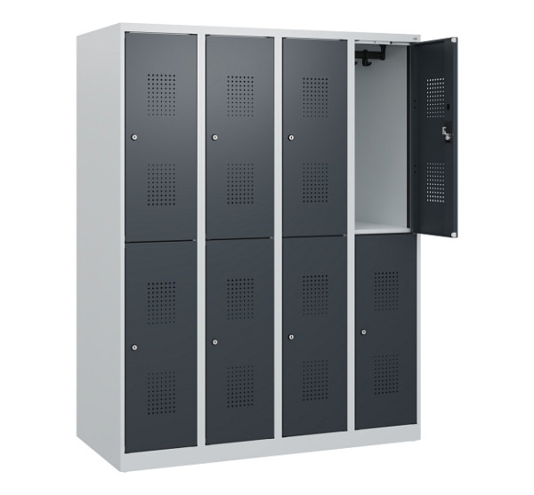 C+P Doppelstöckiger Spind Evolo PLUS, 8 Fächer, 1530x1200x500mm, 7035/7016, Zylinderschloss, 0493005-40 S10039