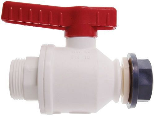 DENIOS Kugelhahn aus PP, weiß, 1/2" innen - M 29,75 außen, NW 15 mm, VE: 5 Stück, 309677
