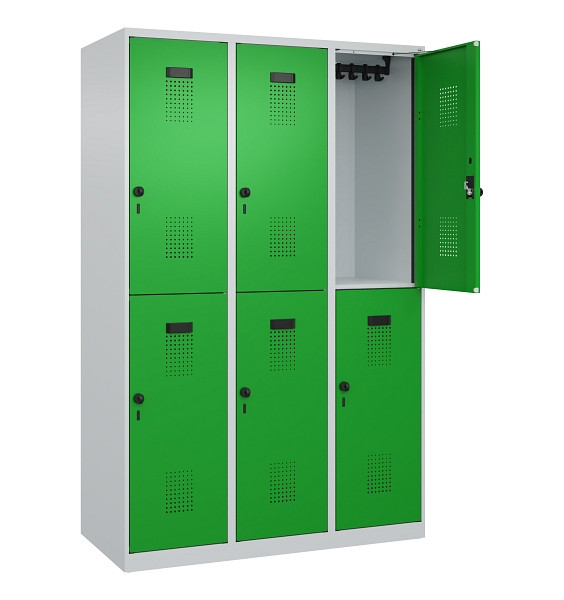 C+P Doppelstöckiger Spind Evolo PLUS, 6 Fächer, 1850x1200x500mm, 7035/6037, Drehriegel, 049300-32 S10011