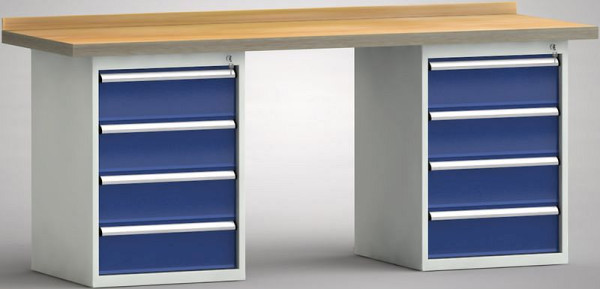 KLW Standard-Werkbank - 2000 x 700 x 900 mm L x T x H (ERGO-Version), links & rechts 4x175EA, WS215E-2000M40-E7029