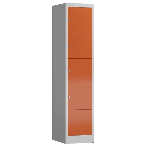 Lüllmann ClassiX Schließfachschrank, 1 Abteil, 5 Fächer, 1800 x 415 x 500 mm, lichtgrau/feuerrot, X-523514