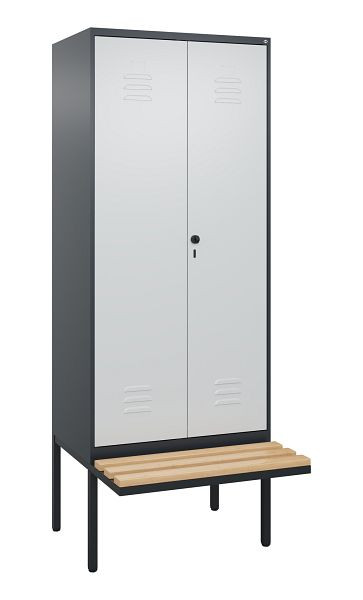 C+P Umkleidespind Classic PLUS, Doppel-Spind, 2 Abteile, 2120x800x815mm, 7016/7035, Drehriegel, Buche-Sitzleisten, 0800427-22P S10013