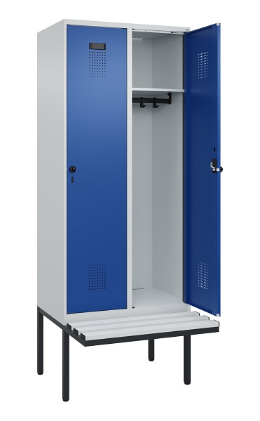 C+P Spind Evolo PLUS, 2 Abteile, 2120x800x815mm, 7035/5010, Haken 4, Drehriegel, Material Sitzfläche Kunststoff, 0490407-22 S10060