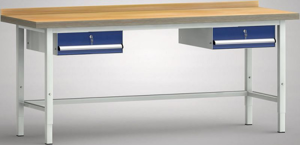 KLW Profi-Werkbank 2000 x 700 x 745 - 1045 mm L x T x H, links & rechts 1 Einzelschublade 150 mm Fh-EA, WP002V-2000M45-E7004