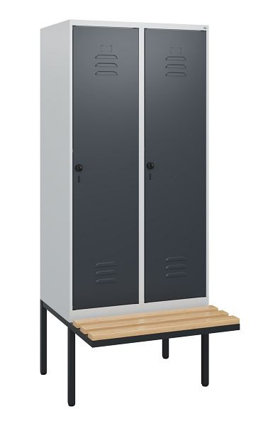 C+P Umkleidespind Classic PLUS, 2 Abteile, 1950x800x815mm, 7035/7016, Drehriegel, Buche-Sitzleisten, 0800405-22 S10008