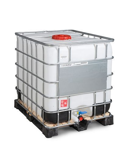DENIOS IBC Gefahrgut-Container, Composite-Palette, 1000 l, Öffnung NW225, Auslauf NW50, 266-166
