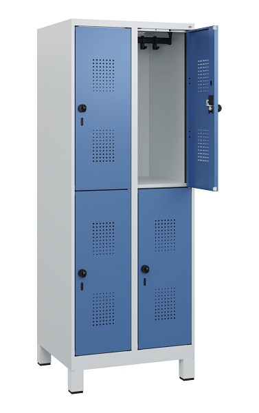 C+P Doppelstöckiger Spind Evolo PLUS, Füße, 4 Fächer, 1630x600x500mm, 7035/5023, Drehriegel, 0493105-20 S10008