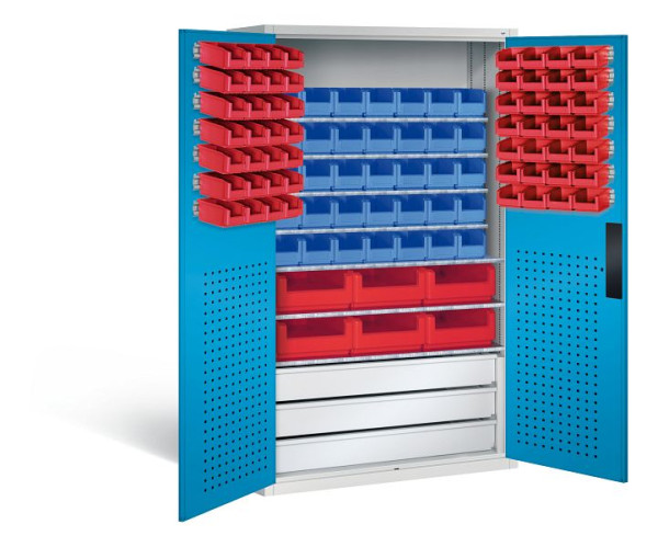 C+P Magazinschrank Serie 13, H1950xB1100xT535mm, Farbe: Lichtgrau / Lichtblau, Muldengriff, 130276-68 S10021