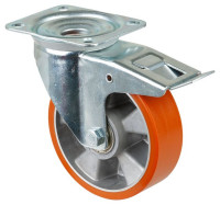 Produktbild von BS Rollen Transportrolle mit Feststeller, Breite 50 mm, Ø160 mm, bis 300 kg, Lauffläche Guss-Polyurethan, Körper Aluminium, Kugellager, L420.B90.160 BS Rollen Transportrolle mit Feststeller, Breite 50 mm, Ø160 mm, bis 300 kg, Lauffläche Guss-Polyurethan, Körper Aluminium, Kugellager, L420.B90.160