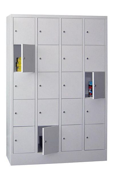Pavoy Schließfachschrank mit Sockel 1850/500/1200, 4b x 5h, Zylinderschloss, Abteilbreite 300, glatte Türen, 61265-453-401-910905