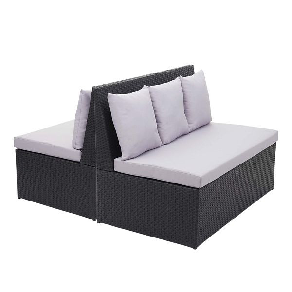 Mendler 2er-Set Poly-Rattan 2er Sofa HWC-G16, Lounge-Gartenbank Sitzbank Sessel, Gastronomie 120cm, schwarz, Kissen hellgrau, 2x70868