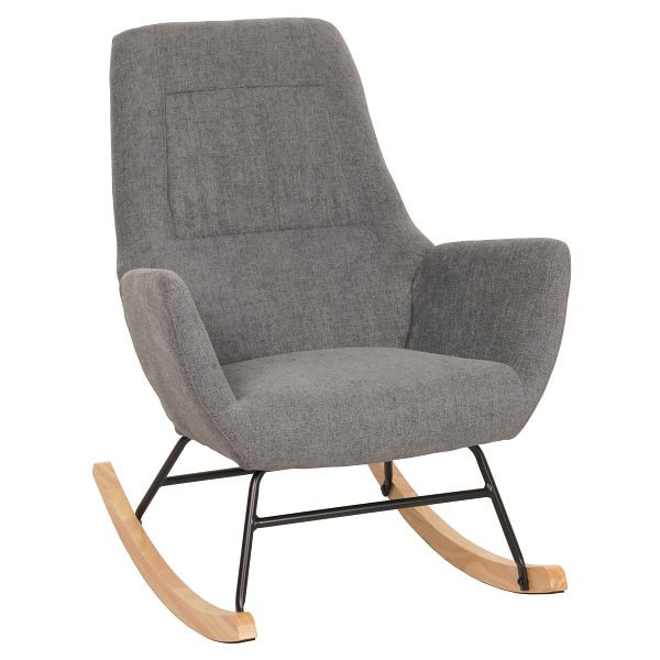 Mendler Schaukelstuhl HWC-N13, Schwingstuhl Relaxsessel Fernsehsessel, Massiv-Holz Metall Stoff/Textil 320g/m², dunkelgrau, 105706