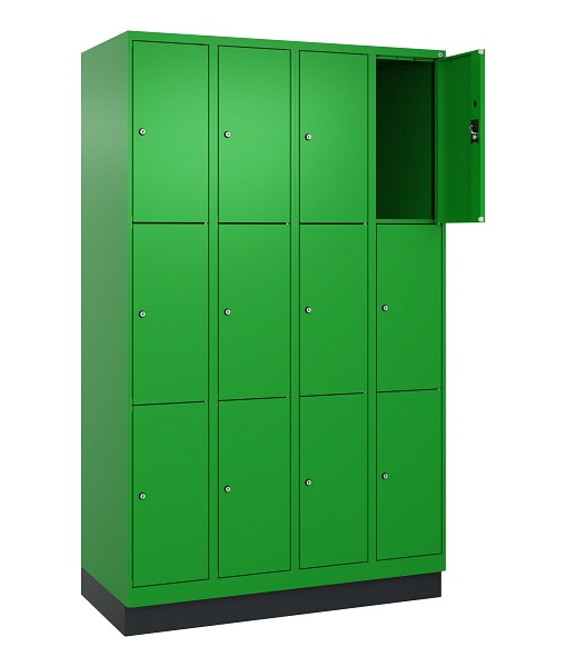 C+P Schließfachschrank Evolo PLUS, mit Sockel, 12 Fächer, 1950x1200x500mm, 6037/6037 Reingrün, Abteile 4, Abteilbreite 300 mm, 049020-403 S10026