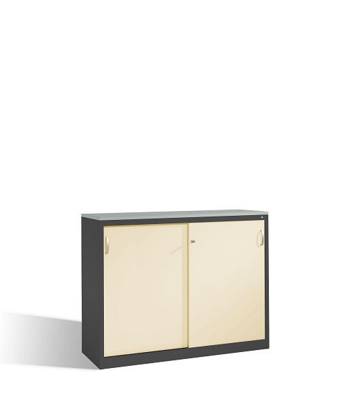 C+P Sideboard mit Schiebetüren Acurado, H1200xB1600xT500mm, Farbe: Schwarzgrau / Perlweiß, Bügelgriff, 3 OH, 2157-1200 S10100