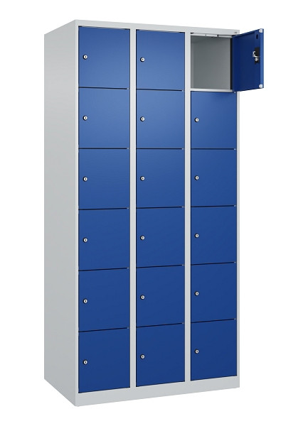 C+P Schließfachschrank Evolo PLUS, 18 Fächer, 1850x900x500mm, 7035/5010, 049000-306 S10006
