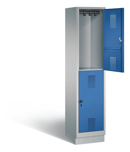 C+P Spind doppelstöckig Evolo, H1800xB420xT500mm, Farbe: Weißaluminium / Enzianblau, 48320-12 S10100