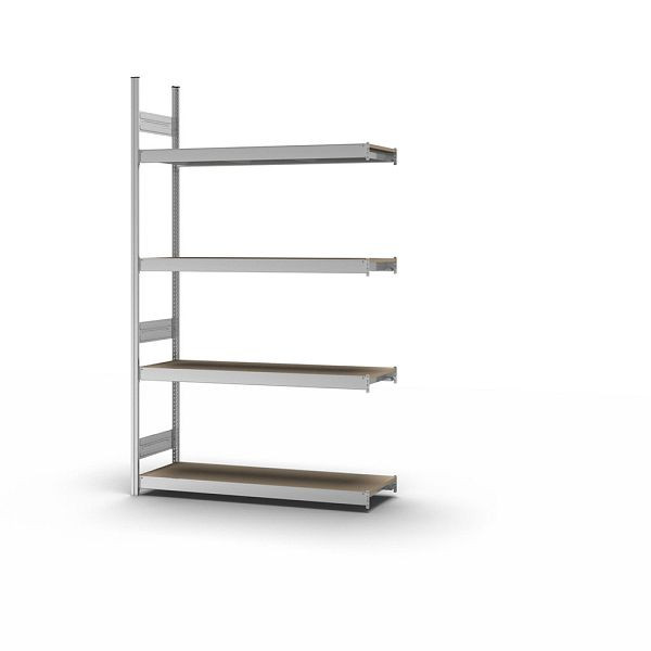hofe Großfach-Anbauregal, 2500x400x1500 mm, 4 Fachebenen, Spanplatte verzinkt, 350 kg Fachlast, 1750 kg Feldlast, zweiseitige Bedienung, GZA25415S