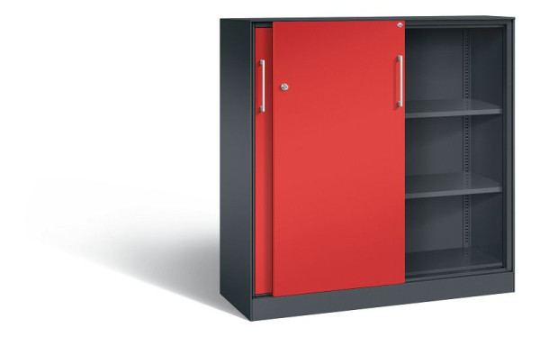 C+P Schiebetürenschrank Asisto, H1310xB1200xT435mm, Farbe: Schwarzgrau / feuerrot, Bügelgriff, 3 OH, 142031-000 S10129