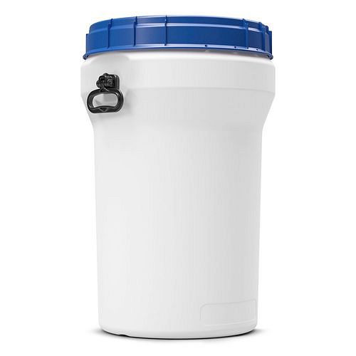 DENIOS Weithalsfass aus PE, 75 Liter, mit Deckel, weiß/blau, nestbar, UN-Zulassung, 265665
