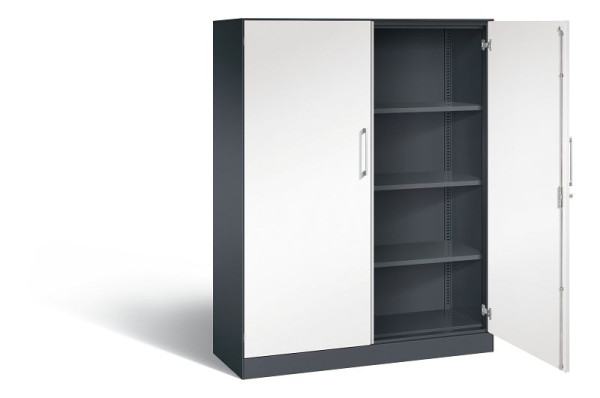 C+P Flügeltürenschrank Asisto, H1635xB1200xT435mm, Farbe: Schwarzgrau / Verkehrsweiß, Bügelgriff, 4 OH, 141011-000 S10064