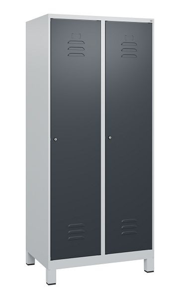 C+P Umkleidespind Classic PLUS, Füße, 2 Abteile, 1800x800x500mm, 7035/7016, Zylinderschlösser, 0800107-22 S10023