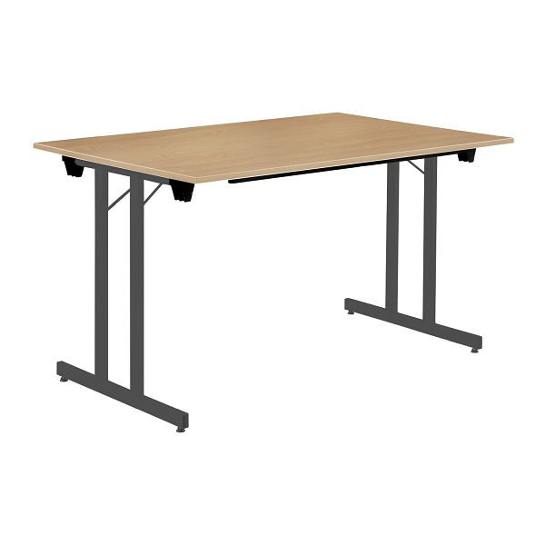 Bisley Klapptisch, rechteckig, Breite 1400 mm, Tiefe 700 mm, 19mm Tischstärke, 334 anthrazitgrau x BC buche, KT1407BC334