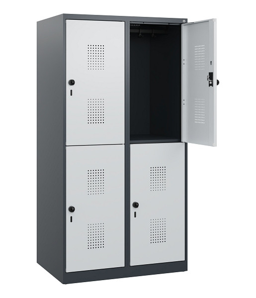 C+P Doppelstöckiger Spind Evolo PLUS, 4 Fächer, 1530x800x500mm, 7016/7035, Drehriegel, 0493005-22 S10017