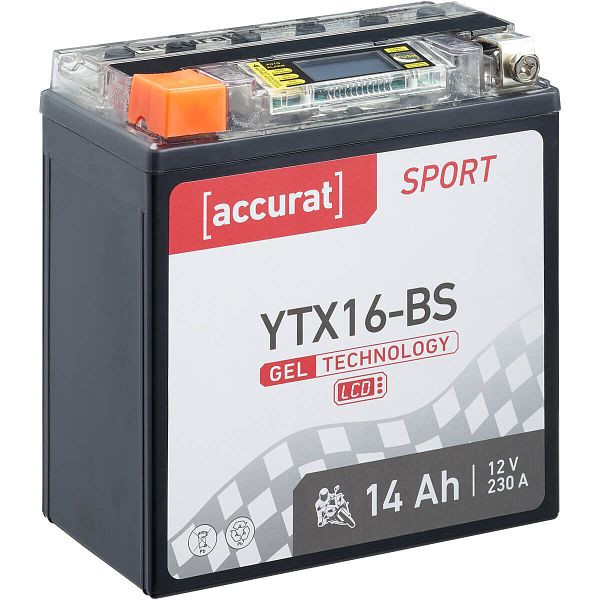 Accurat Sport GEL LCD YTX16-BS Motorradbatterie 14Ah 12V 230A, MBG-LCD-YTX16