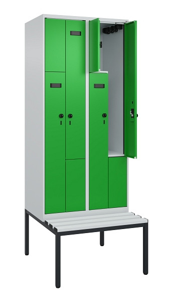 C+P Z-Spind Evolo PLUS, Bank, 4 Fächer, 2120x800x815mm, 7035/6037, Drehriegel, Sitzfläche Kunststoff, Sitzbank, 0490537-224 S10065