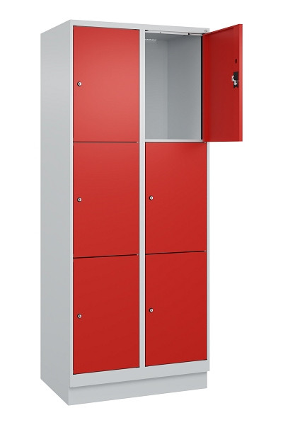 C+P Schließfachschrank Evolo PLUS, mit Sockel, 6 Fächer, 1950x800x500mm, 7035/30, Frontfarbe RAL 3020 Verkehrsrot, 049020-223 S10005
