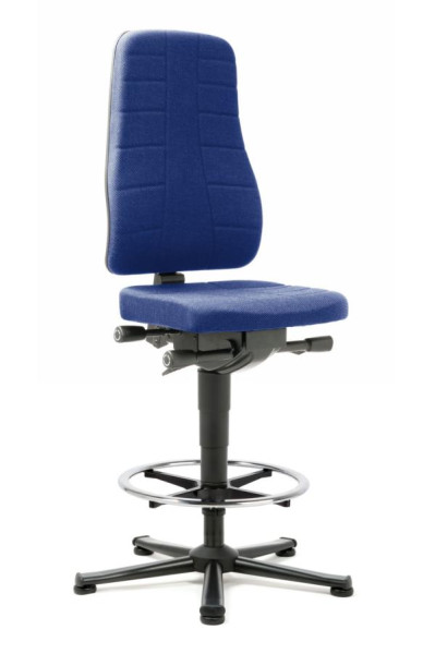bimos All-In-One Highline Arbeitsdrehstuhl mit Gleiter und Fußring und Stoffpolster blau 570-830 mm, 9641-6802